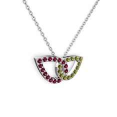 Taşlı Leaf Kolye - Peridot ve rodolit garnet 14 ayar beyaz altın kolye (40 cm gümüş rolo zincir) #1yg5elc
