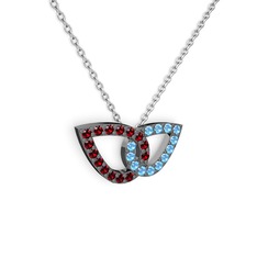 Taşlı Leaf Kolye - Akuamarin ve garnet 925 ayar siyah rodyum kaplama gümüş kolye (40 cm beyaz altın rolo zincir) #1yi6p3v