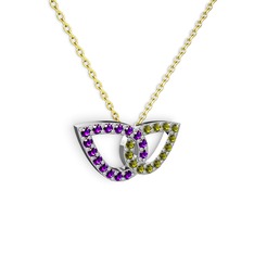 Peridot ve ametist 14 ayar beyaz altın kolye (40 cm altın rolo zincir)