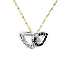 Taşlı Leaf Kolye - Siyah zirkon ve swarovski 14 ayar beyaz altın kolye (40 cm altın rolo zincir) #1yyyfqu