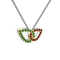 Taşlı Leaf Kolye - Garnet ve yeşil kuvars 18 ayar altın kolye (40 cm gümüş rolo zincir) #2e1iy2