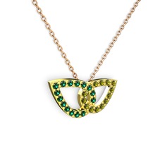 Taşlı Leaf Kolye - Peridot ve yeşil kuvars 8 ayar altın kolye (40 cm rose altın rolo zincir) #2hh0w