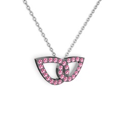 Taşlı Leaf Kolye - Pembe kuvars 925 ayar siyah rodyum kaplama gümüş kolye (40 cm beyaz altın rolo zincir) #2i7uu0