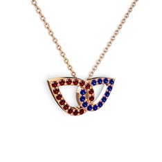 Taşlı Leaf Kolye - Lab safir ve garnet 14 ayar rose altın kolye (40 cm rose altın rolo zincir) #2s86xx
