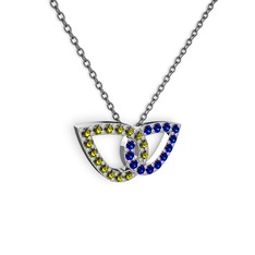 Taşlı Leaf Kolye - Lab safir ve peridot 8 ayar beyaz altın kolye (40 cm gümüş rolo zincir) #2x0mw1