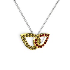 Garnet ve dumanlı kuvars 14 ayar altın kolye (40 cm gümüş rolo zincir)