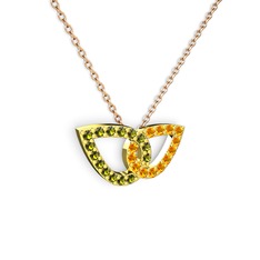 Taşlı Leaf Kolye - Sitrin ve peridot 14 ayar altın kolye (40 cm rose altın rolo zincir) #34fvcq