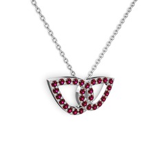 Taşlı Leaf Kolye - Rodolit garnet 14 ayar beyaz altın kolye (40 cm beyaz altın rolo zincir) #3hl8w4