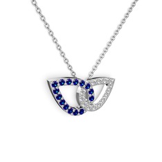 Taşlı Leaf Kolye - Beyaz zirkon ve lab safir 18 ayar beyaz altın kolye (40 cm beyaz altın rolo zincir) #3i5duk