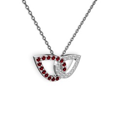 Taşlı Leaf Kolye - Beyaz zirkon ve garnet 18 ayar beyaz altın kolye (40 cm gümüş rolo zincir) #3m6har