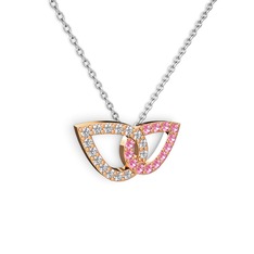 Pembe kuvars ve swarovski 14 ayar rose altın kolye (40 cm beyaz altın rolo zincir)