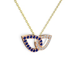 Taşlı Leaf Kolye - Swarovski ve lab safir 14 ayar rose altın kolye (40 cm altın rolo zincir) #3pw0xb