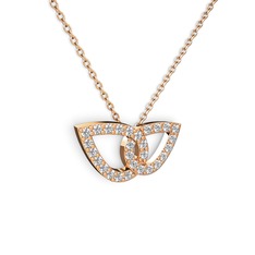 Taşlı Leaf Kolye - Swarovski ve pırlanta 14 ayar rose altın kolye (0.154 karat, 40 cm rose altın rolo zincir) #3qekf5