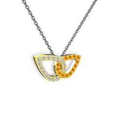 Taşlı Leaf Kolye - Sitrin ve swarovski 18 ayar altın kolye (40 cm gümüş rolo zincir) #45vv0d