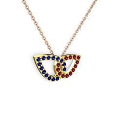 Taşlı Leaf Kolye - Rodolit garnet ve lab safir 18 ayar altın kolye (40 cm rose altın rolo zincir) #4b0lcp