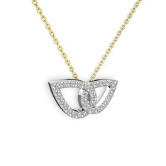 Taşlı Leaf Kolye - Swarovski 925 ayar gümüş kolye (40 cm altın rolo zincir) #4h1goy