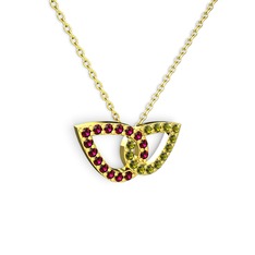 Taşlı Leaf Kolye - Peridot ve rodolit garnet 14 ayar altın kolye (40 cm gümüş rolo zincir) #4shnmh