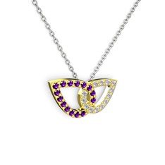 Taşlı Leaf Kolye - Swarovski ve ametist 8 ayar altın kolye (40 cm beyaz altın rolo zincir) #563dn8