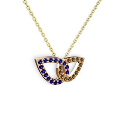 Dumanlı kuvars ve lab safir 925 ayar rose altın kaplama gümüş kolye (40 cm altın rolo zincir)