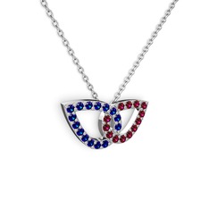 Rodolit garnet ve lab safir 18 ayar beyaz altın kolye (40 cm beyaz altın rolo zincir)