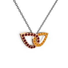Taşlı Leaf Kolye - Sitrin ve garnet 925 ayar rose altın kaplama gümüş kolye (40 cm gümüş rolo zincir) #5z7f1y