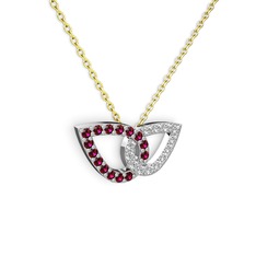 Beyaz zirkon ve rodolit garnet 14 ayar beyaz altın kolye (40 cm altın rolo zincir)