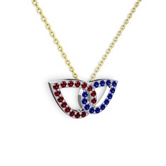 Lab safir ve garnet 14 ayar beyaz altın kolye (40 cm altın rolo zincir)