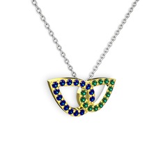 Yeşil kuvars ve lab safir 18 ayar altın kolye (40 cm beyaz altın rolo zincir)