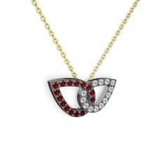 Taşlı Leaf Kolye - Swarovski ve garnet 925 ayar siyah rodyum kaplama gümüş kolye (40 cm altın rolo zincir) #75l35j