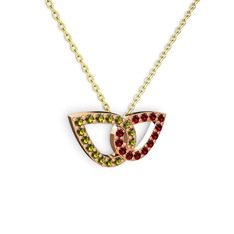 Taşlı Leaf Kolye - Garnet ve peridot 925 ayar rose altın kaplama gümüş kolye (40 cm altın rolo zincir) #7dy24q