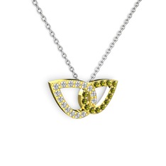 Peridot ve beyaz zirkon 925 ayar altın kaplama gümüş kolye (40 cm beyaz altın rolo zincir)