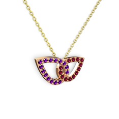 Taşlı Leaf Kolye - Rodolit garnet ve ametist 18 ayar rose altın kolye (40 cm altın rolo zincir) #7kiyov
