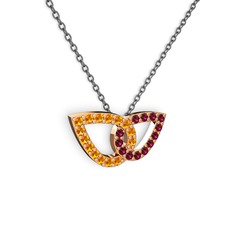 Taşlı Leaf Kolye - Rodolit garnet ve sitrin 8 ayar rose altın kolye (40 cm gümüş rolo zincir) #7st1a7