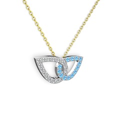 Taşlı Leaf Kolye - Akuamarin ve swarovski 14 ayar beyaz altın kolye (40 cm altın rolo zincir) #7tnf24
