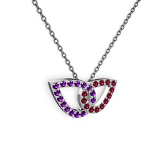 Taşlı Leaf Kolye - Rodolit garnet ve ametist 18 ayar beyaz altın kolye (40 cm gümüş rolo zincir) #7w5g2