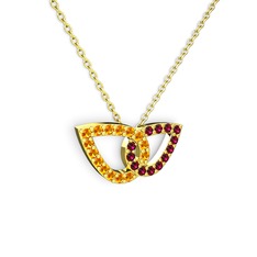 Rodolit garnet ve sitrin 8 ayar altın kolye (40 cm altın rolo zincir)