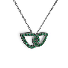 Taşlı Leaf Kolye - Yeşil kuvars 925 ayar siyah rodyum kaplama gümüş kolye (40 cm gümüş rolo zincir) #8fdck1