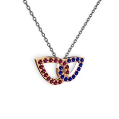 Taşlı Leaf Kolye - Lab safir ve rodolit garnet 14 ayar rose altın kolye (40 cm gümüş rolo zincir) #8gafdq