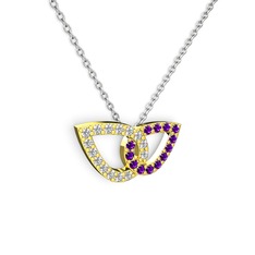 Taşlı Leaf Kolye - Ametist ve swarovski 18 ayar altın kolye (40 cm beyaz altın rolo zincir) #8i9pwi