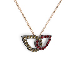 Taşlı Leaf Kolye - Garnet ve dumanlı kuvars 925 ayar siyah rodyum kaplama gümüş kolye (40 cm rose altın rolo zincir) #8ine7o