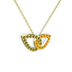 Taşlı Leaf Kolye - Sitrin ve peridot 18 ayar altın kolye (40 cm altın rolo zincir) #8rcbrf