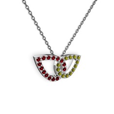 Taşlı Leaf Kolye - Peridot ve garnet 18 ayar beyaz altın kolye (40 cm gümüş rolo zincir) #8t6p9c