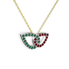 Taşlı Leaf Kolye - Garnet ve yeşil kuvars 18 ayar beyaz altın kolye (40 cm gümüş rolo zincir) #8tbdq7