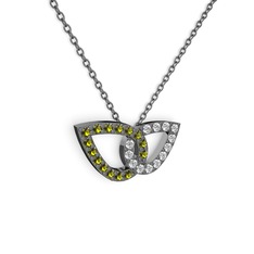 Taşlı Leaf Kolye - Swarovski ve peridot 925 ayar siyah rodyum kaplama gümüş kolye (40 cm gümüş rolo zincir) #8vqau6