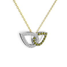 Taşlı Leaf Kolye - Peridot ve swarovski 18 ayar beyaz altın kolye (40 cm altın rolo zincir) #9c16kj