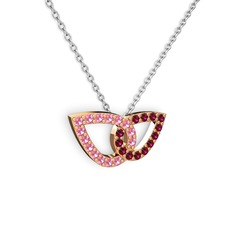 Rodolit garnet ve pembe kuvars 18 ayar rose altın kolye (40 cm beyaz altın rolo zincir)