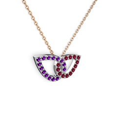 Taşlı Leaf Kolye - Rodolit garnet ve ametist 8 ayar beyaz altın kolye (40 cm rose altın rolo zincir) #9fn17e