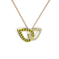 Taşlı Leaf Kolye - Swarovski ve peridot 14 ayar altın kolye (40 cm rose altın rolo zincir) #9jl7t2