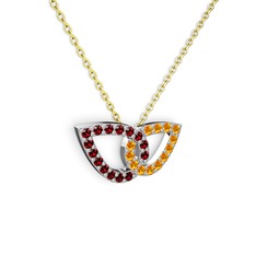 Sitrin ve garnet 8 ayar beyaz altın kolye (40 cm altın rolo zincir)