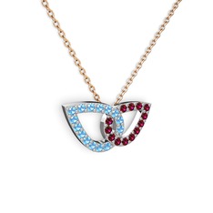 Rodolit garnet ve akuamarin 8 ayar beyaz altın kolye (40 cm rose altın rolo zincir)